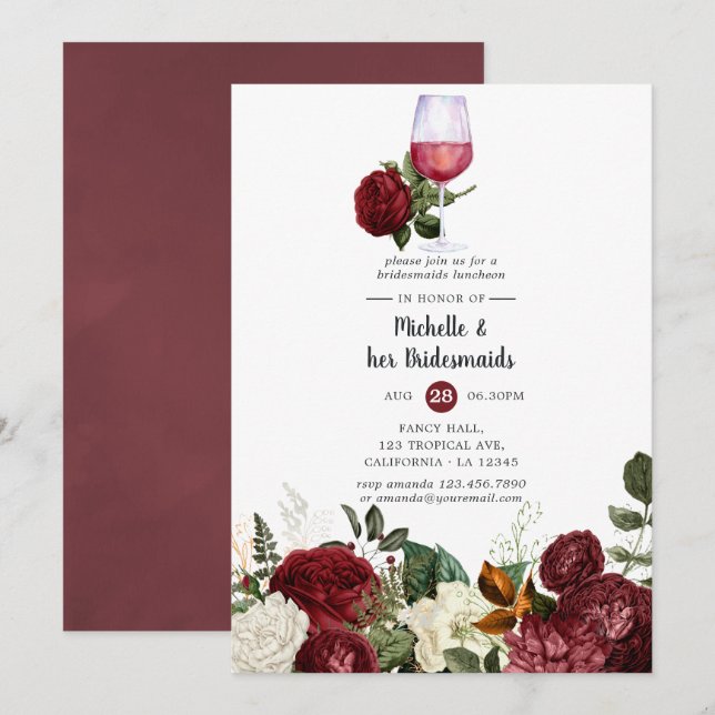 Convite Almoço de Damas de Honra com Degustação de Vinho F (Frente/Verso)