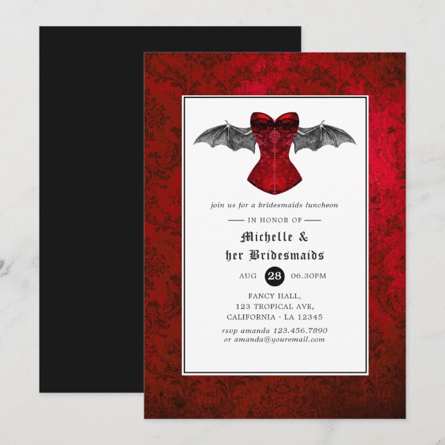 Convite Almoço de Damas de Honra de Casamento Gótico (Frente/Verso)