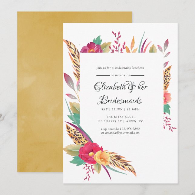 Convite Almoço de Damas de Honra de Casamento Safari em Aq (Frente/Verso)