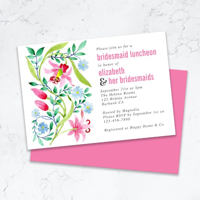 Convite Almoço de Damas de Honra Floral de Flor Silvestre  (Criador carregado)
