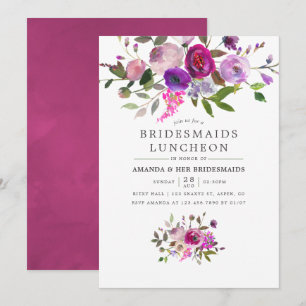 Convite Almoço de Damas de Honra Floral em Aquarela na Mod