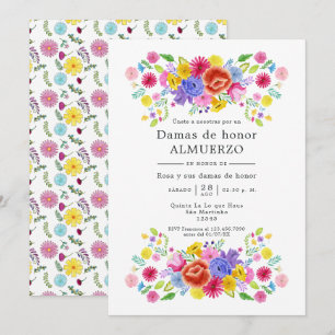 Convite Almoço de Damas de Honra Floral Fiesta Espanhola
