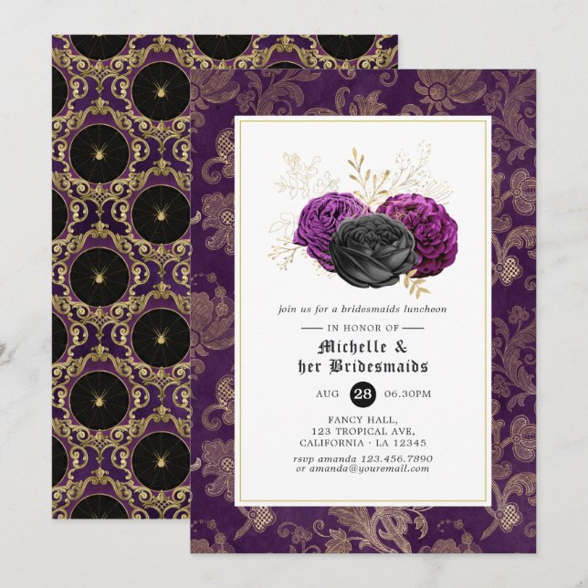 Convite Almoço de Damas de Honra Floral Gótico (Frente/Verso)