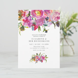 Convite Almoço de Damas de Honra Floral Peônias Rosa Vinta