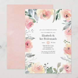 Convite Almoço de Damas de Honra Floral Rosa Pastel