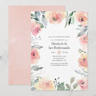 Convite Almoço de Damas de Honra Floral Rosa Pastel