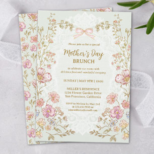Convite Almoço de Dia das Mães Elegante Bonito Floral Vint