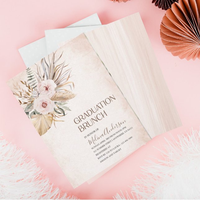 Convite Almoço de graduação em aquarela Boho Beige Flowesr (Criador carregado)