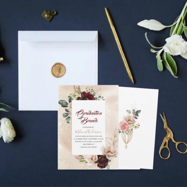 Convite Almoço de graduação em aquarela Boho Beige Flowesr (Criador carregado)