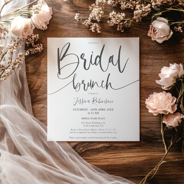 Convite Almoço de moda de moto de moda rosa com cinza mode (Modern gray blush pink script trendy bridal brunch invitation)