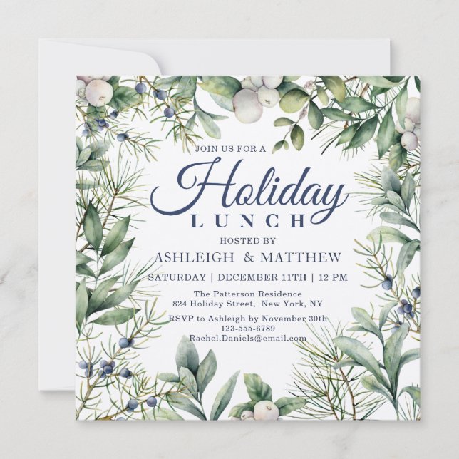 Convite Almoço de Natal com Flores de Inverno Personalizad (Frente)