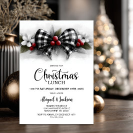 Convite Almoço de Natal com Laço de Xadrez de Búfalo
