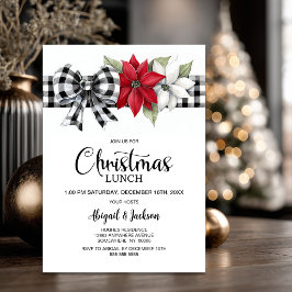 Convite Almoço de Natal com Xadrez de Búfalo de Poinsettia