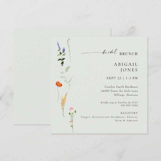 Convite Almoço de Noiva com Floral em Aquarela de Verão (Frente/Verso)