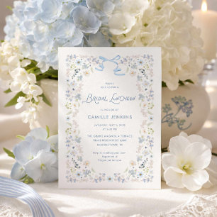 Convite Almoço de Noiva Floral Azul com Laço
