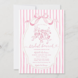Convite Almoço de Noiva Floral Elegante Faixa Rosa Noivado