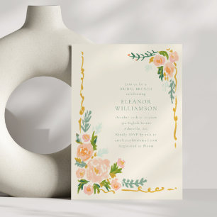 Convite Almoço de Noiva Floral em Aquarela de Pêssego Capr