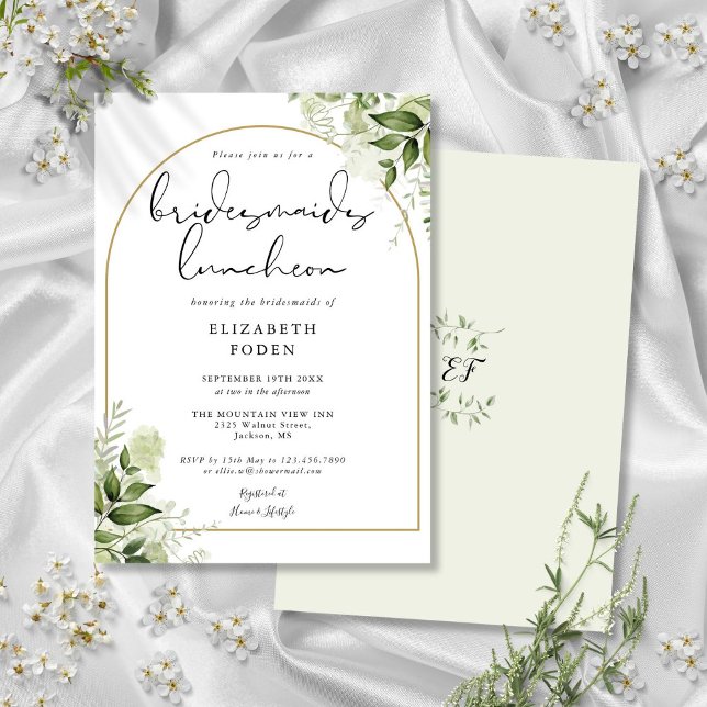 Convite Almoço de Noivas com Arco Dourado de Folhagem (Greenery Gold Arch Bridesmaids Luncheon Invitation)