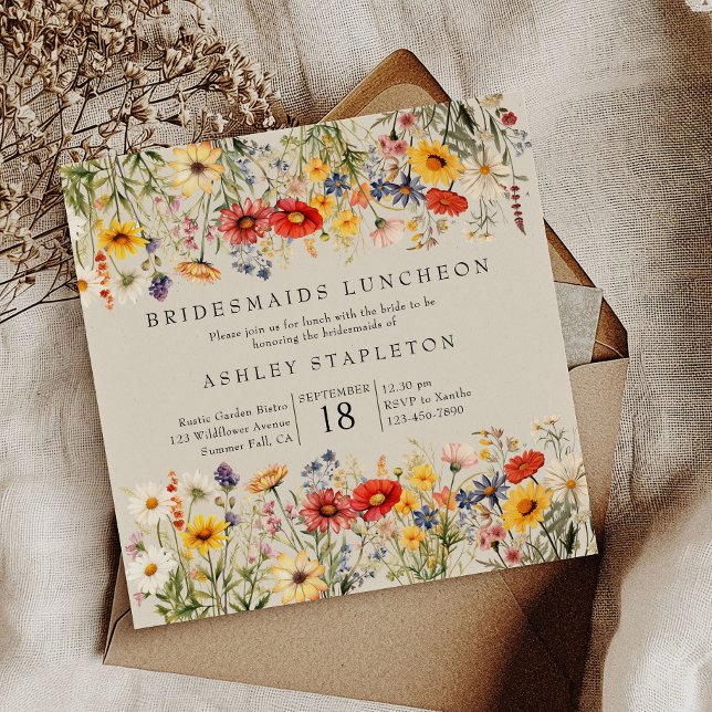 Convite Almoço de Noivas com Floral Silvestre Rústico e Qu (Bridesmaids Luncheon Invitation from my Rustic Wildflower Wedding Collection)