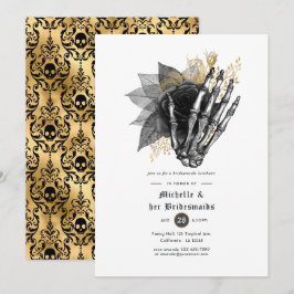 Convite Almoço de Noivas Floral Gótico Preto e Dourado