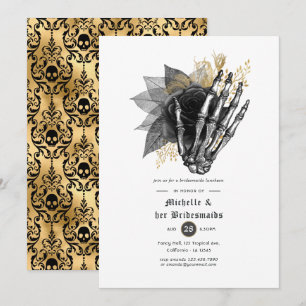 Convite Almoço de Noivas Floral Gótico Preto e Dourado