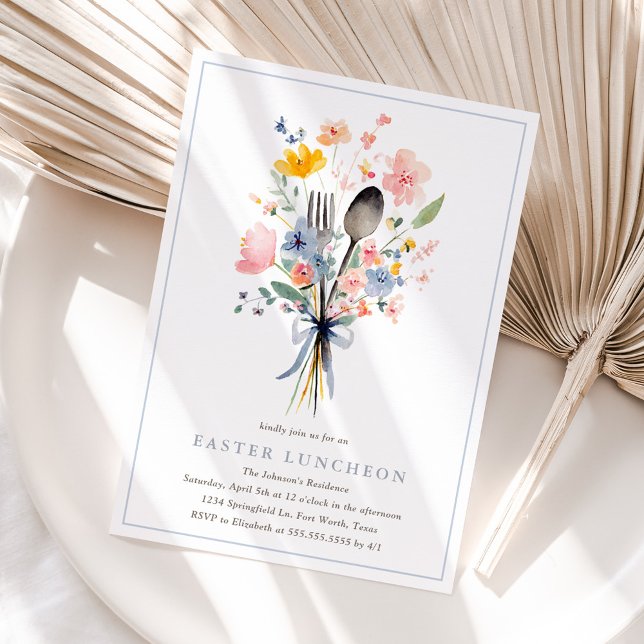 Convite Almoço de Páscoa Floral Pastel Elegante (Criador carregado)