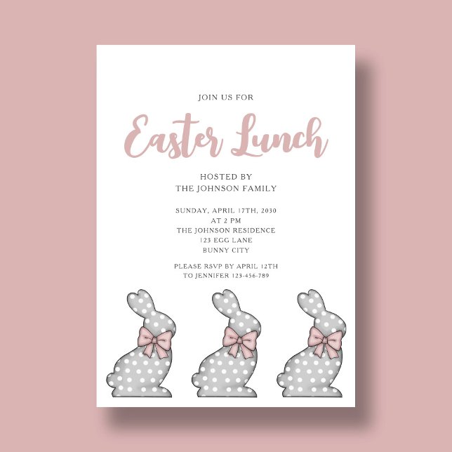Convite Almoço de Páscoa Rosa Moderno (Modern Pink Bunny Easter Lunch Invitation)