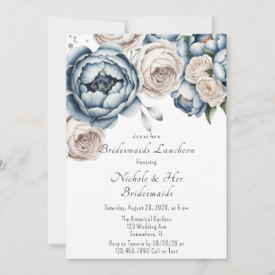 Convite Almoço de Rosa de Pedônia Azul Dusty e Bridesmaids