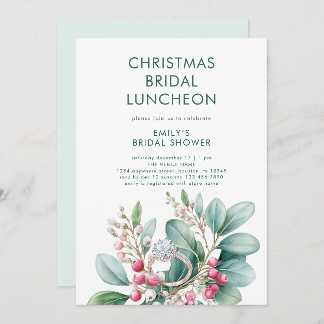 Convite Almoço do Chá de panela MistletoNoivado Ring (Frente/Verso)