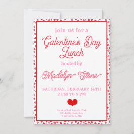 Convite Almoço do Dia da Galentina, Corações Vermelhos e R