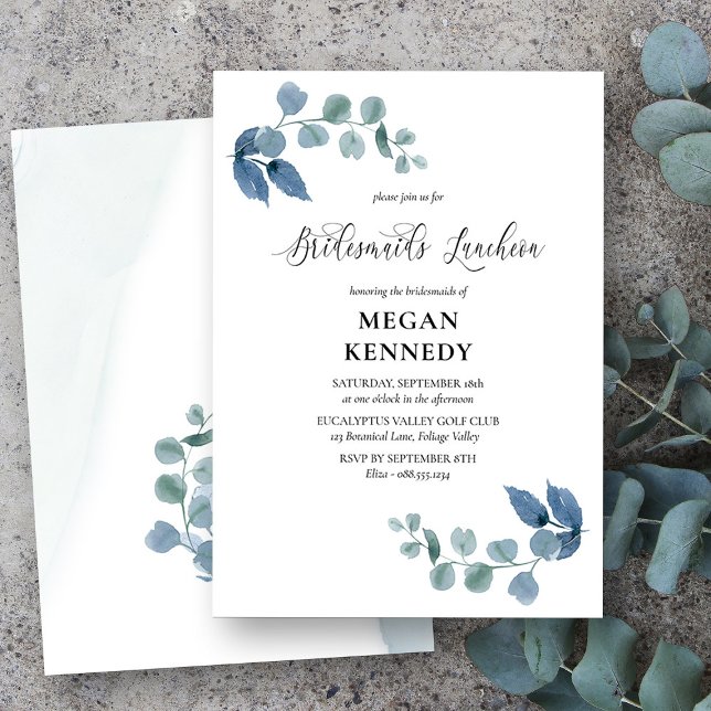 Convite Almoço Elegante de Damas de Honra com Eucalipto Em (Bridesmaids Luncheon Invitation from my Dusty Eucalyptus Wedding Collection)