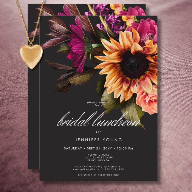 Convite Almoço Floral Solar Elegante E Vibrante (Elegant Moody Vibrant Sunset Floral Bridal Lunch Invitation)