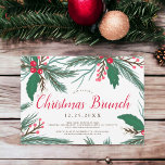 Convite Almofada de água verde-vermelha, brunch de Natal<br><div class="desc">O vamos celebra o brunch de Natal em estilo com este moderno design verde-claro-azul de inverno com cor d'água pintada à mão vermelha,  verde,  santa,  embleta,  pinheiro,  emblema e folha em arranjo de buquê. Perfeito para celebrar um tema de inverno ou de Natal.</div>