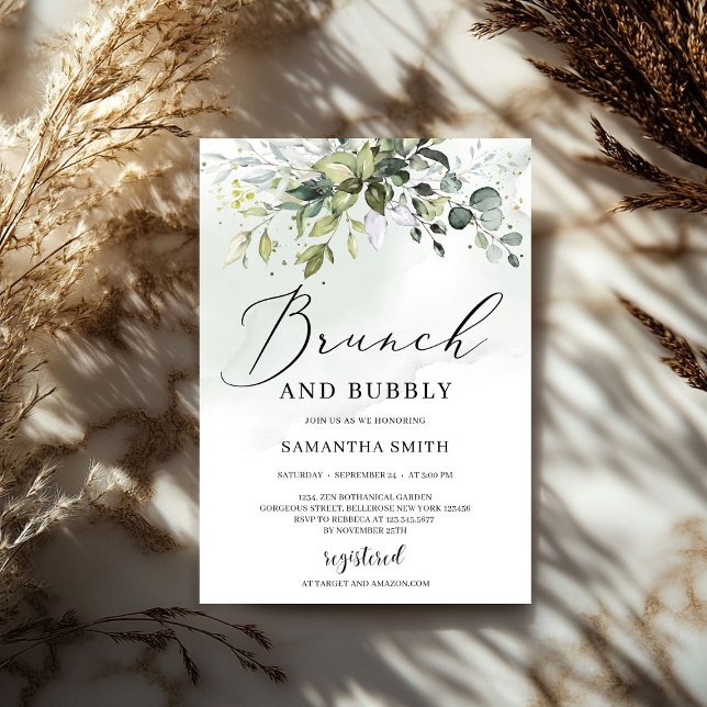 Convite Almofada de folhagem moderna e noiva (Modern greenery foliage brunch and bubbly bridal invitation)