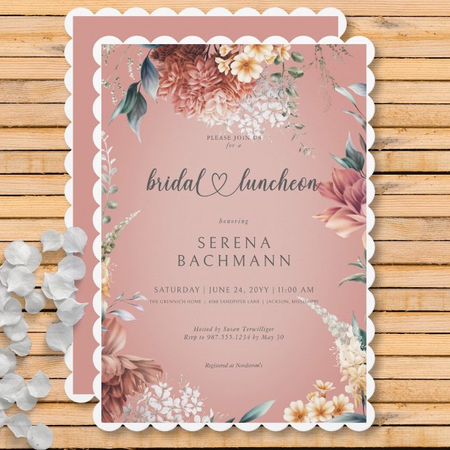 Convite Almofada Floral Bridal do Jardim Romântico Moderno (Modern Romantic Garden Floral Bridal Luncheon Invitation)