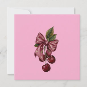 Convite Almofada Lombar com Laço Rosa e Cereja Coquette
