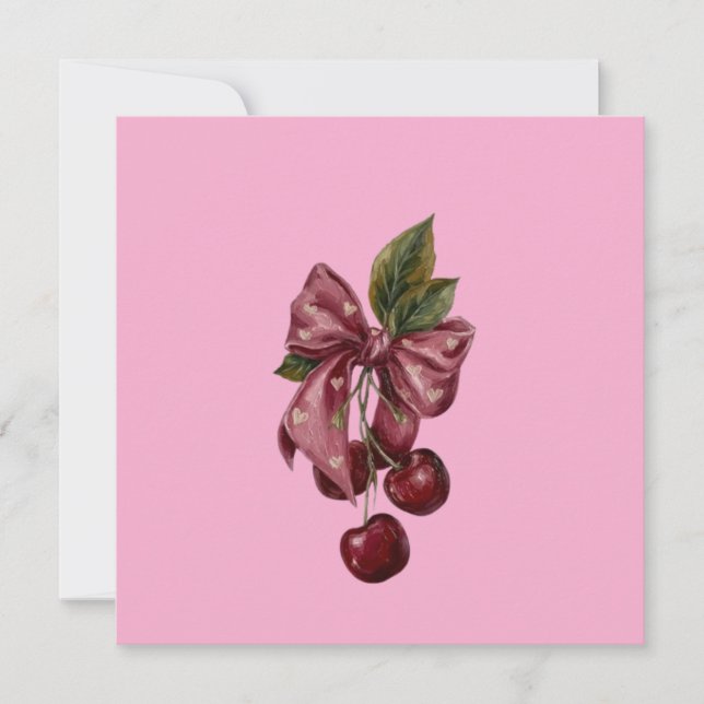 Convite Almofada Lombar com Laço Rosa e Cereja Coquette (Frente)