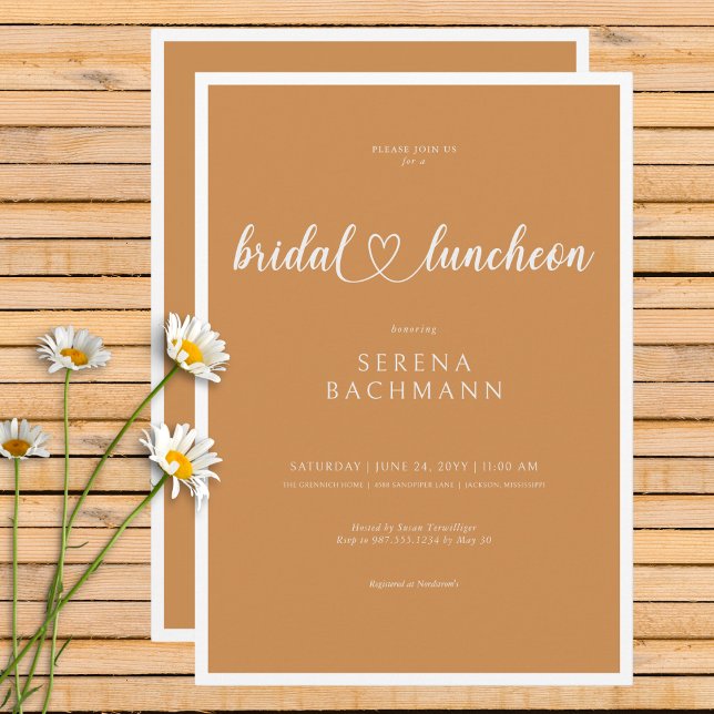 Convite Almofada Mínima de Ferrugem Moderna Romântica (Modern Romantic Minimal Rust Bridal Luncheon Invitation)