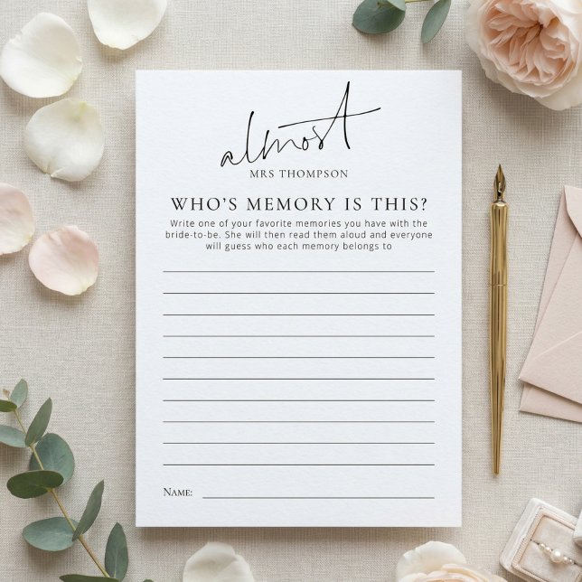 Convite Almost Mrs Whose Memory with Bride Game Card (Criador carregado)