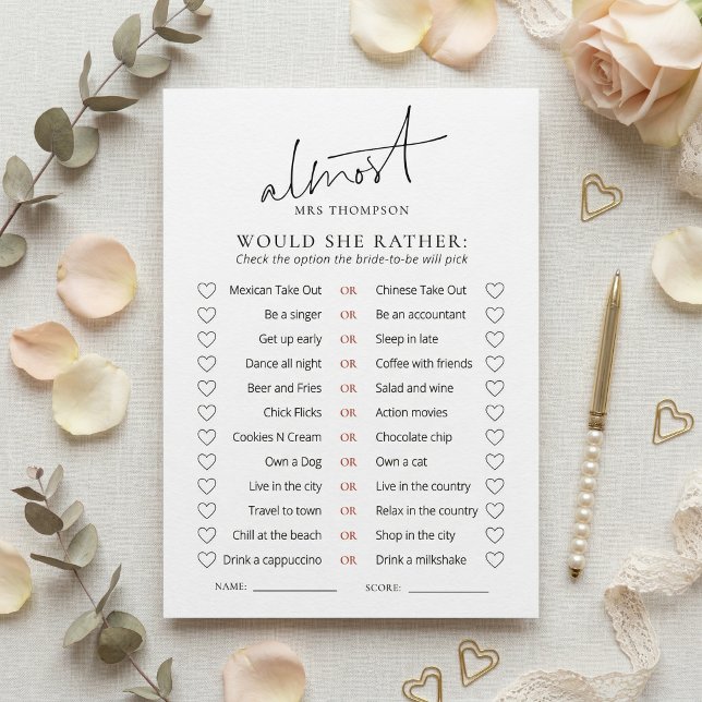 Convite Almost Mrs Would She Rather Game Card (Criador carregado)