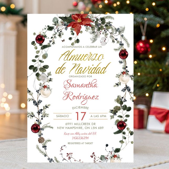 Convite Almuerzo De Natal Floral De Inverno (Criador carregado)