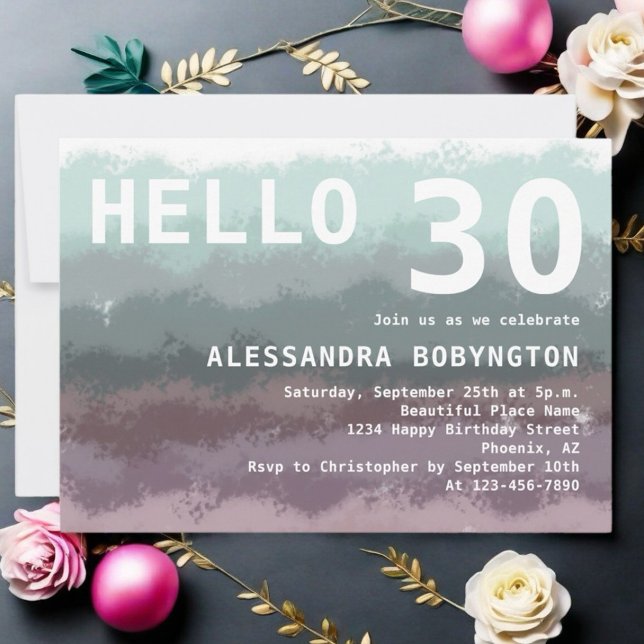 Convite Alô, 30 anos, preto, branco roxo (Criador carregado)