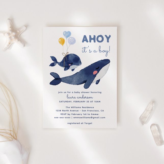 Convite Alô! É um Menino! Aquarela Azul Baby Shower (Criador carregado)
