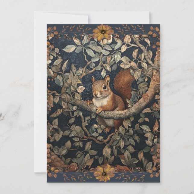 Convite Alô lá Esquilo Vermelho numa Árvore (Frente)