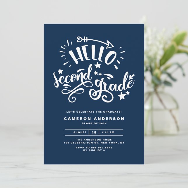 Convite Alô Segundo Grau | Graduação do primeiro grau azul (Em pé/Frente)