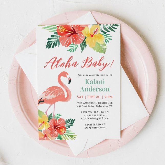 Convite Aloha Baby Flamingo Chá de fraldas (Criador carregado)