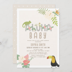 Convite Aloha Baby Tropical Floral Toucan Chá de fraldas