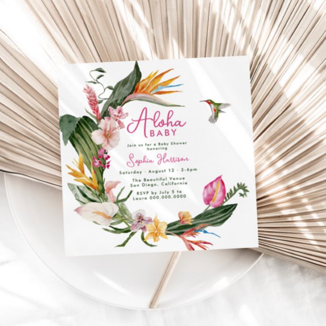Convite Aloha Baby Tropical Floral Wreath Chá de fraldas (Criador carregado)