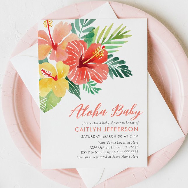 Convite Aloha Baby Tropical Hibiscus Luau Chá de fraldas (Criador carregado)