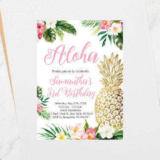 Convite Aloha Birthday Luau Havaiano Dourado Abacaxi
